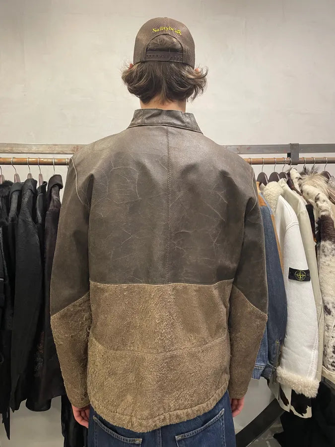 Diesel Avant-Garde Textured Hybrid Brown Leather Jacket (L) GsqGlmy 2