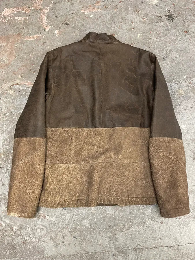Diesel Avant-Garde Textured Hybrid Brown Leather Jacket (L) GsqGlmy 3