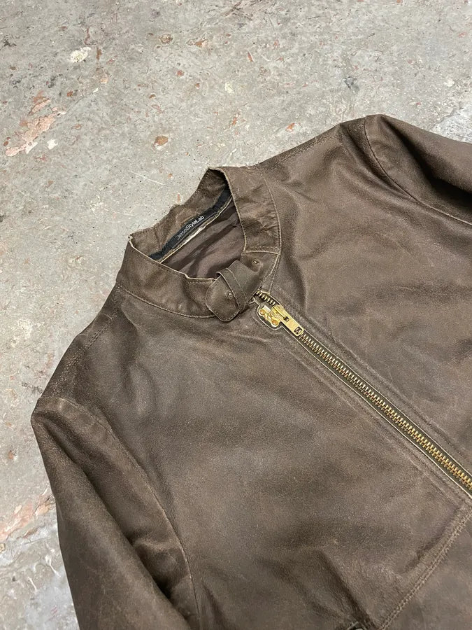 Diesel Avant-Garde Textured Hybrid Brown Leather Jacket (L) GsqGlmy 5