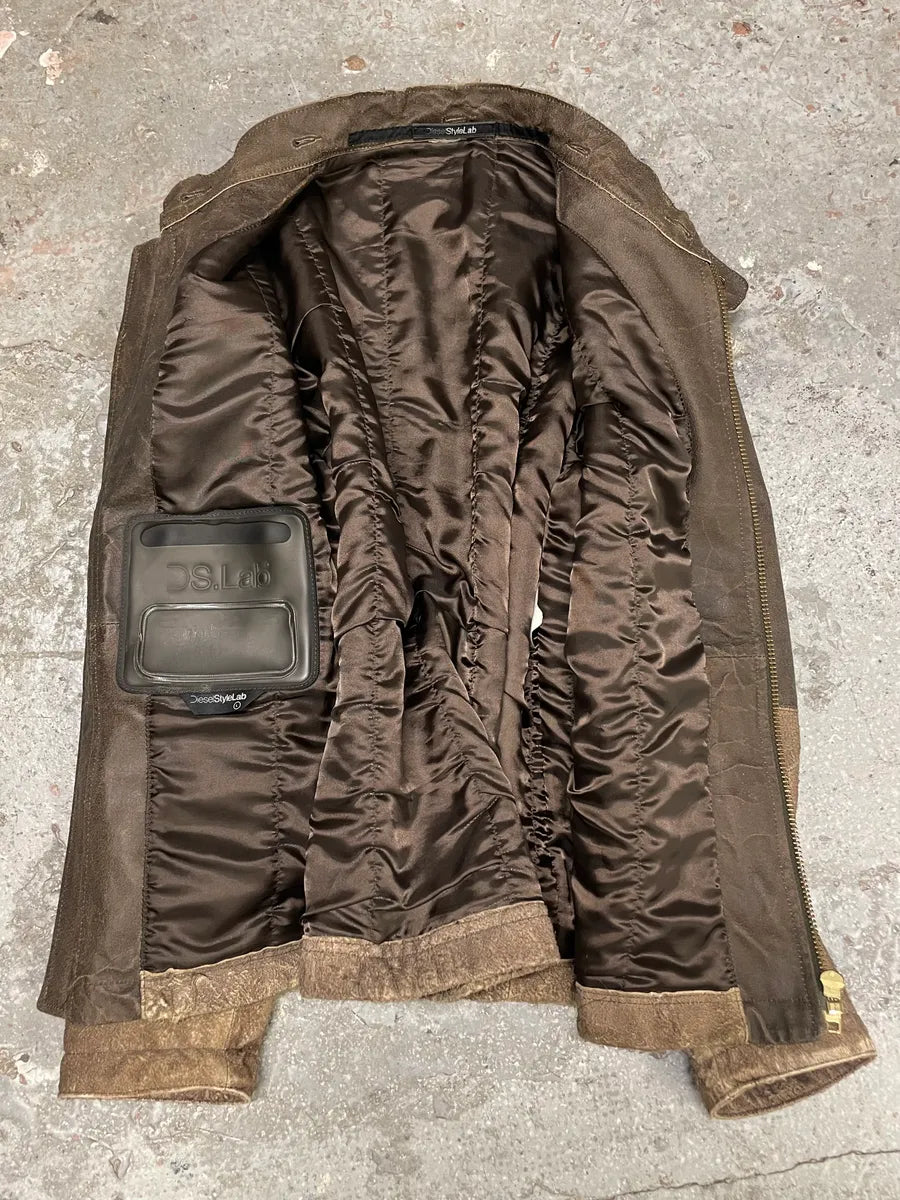 Diesel Avant-Garde Textured Hybrid Brown Leather Jacket (L) GsqGlmy 6