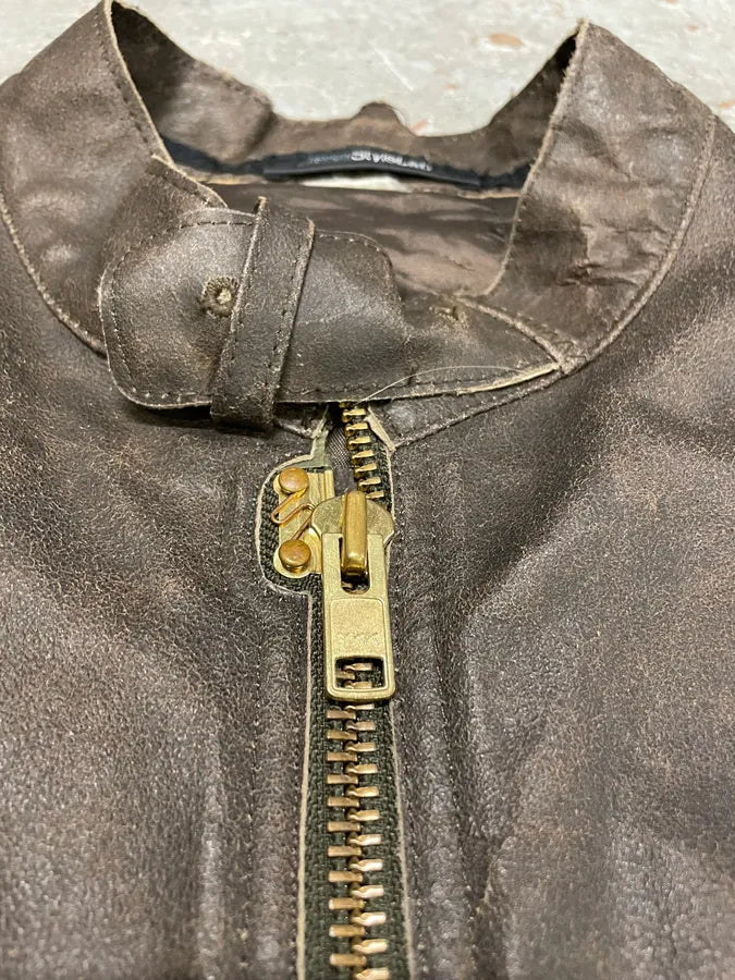 Diesel Avant-Garde Textured Hybrid Brown Leather Jacket (L) GsqGlmy 7