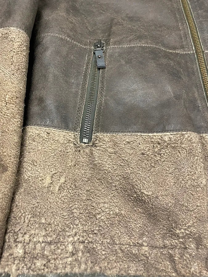 Diesel Avant-Garde Textured Hybrid Brown Leather Jacket (L) GsqGlmy 8