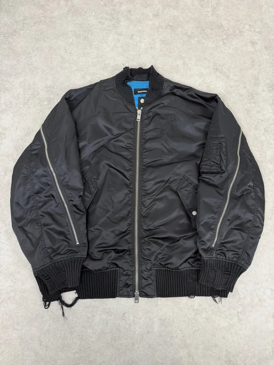 Diesel Backzip Black Distressed Bomber Jacket mfqTPXk 0