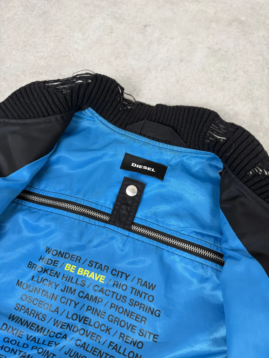 Diesel Backzip Black Distressed Bomber Jacket mfqTPXk 11