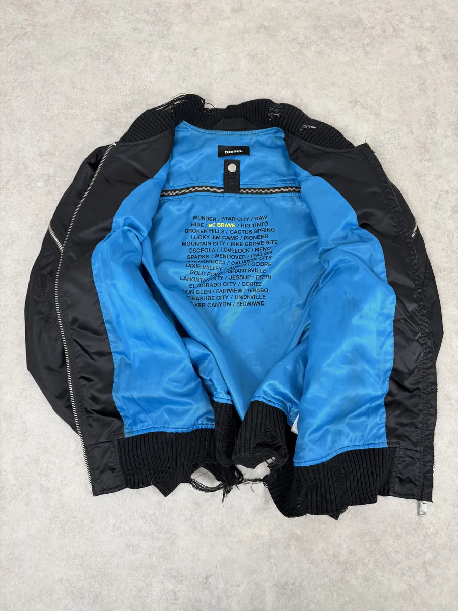 Diesel Backzip Black Distressed Bomber Jacket mfqTPXk 12