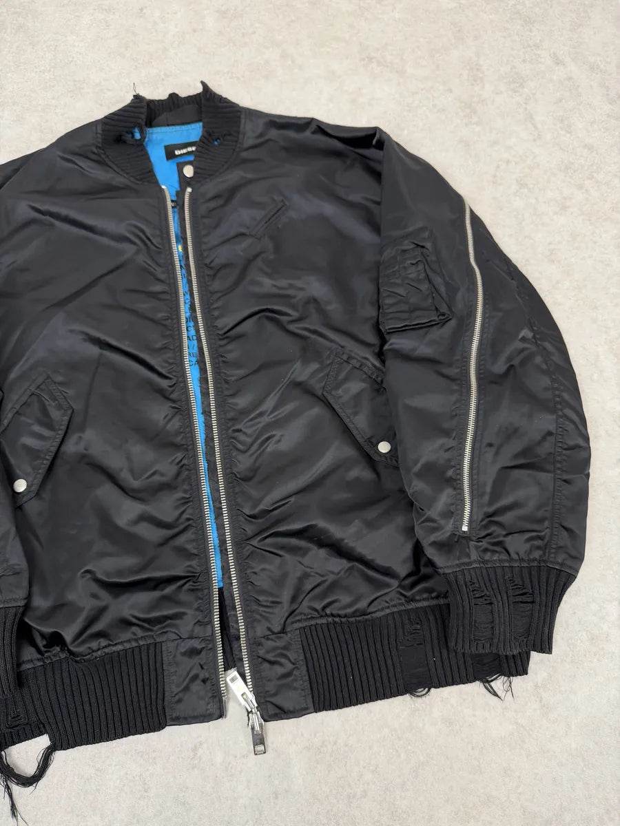 Diesel Backzip Black Distressed Bomber Jacket mfqTPXk 2