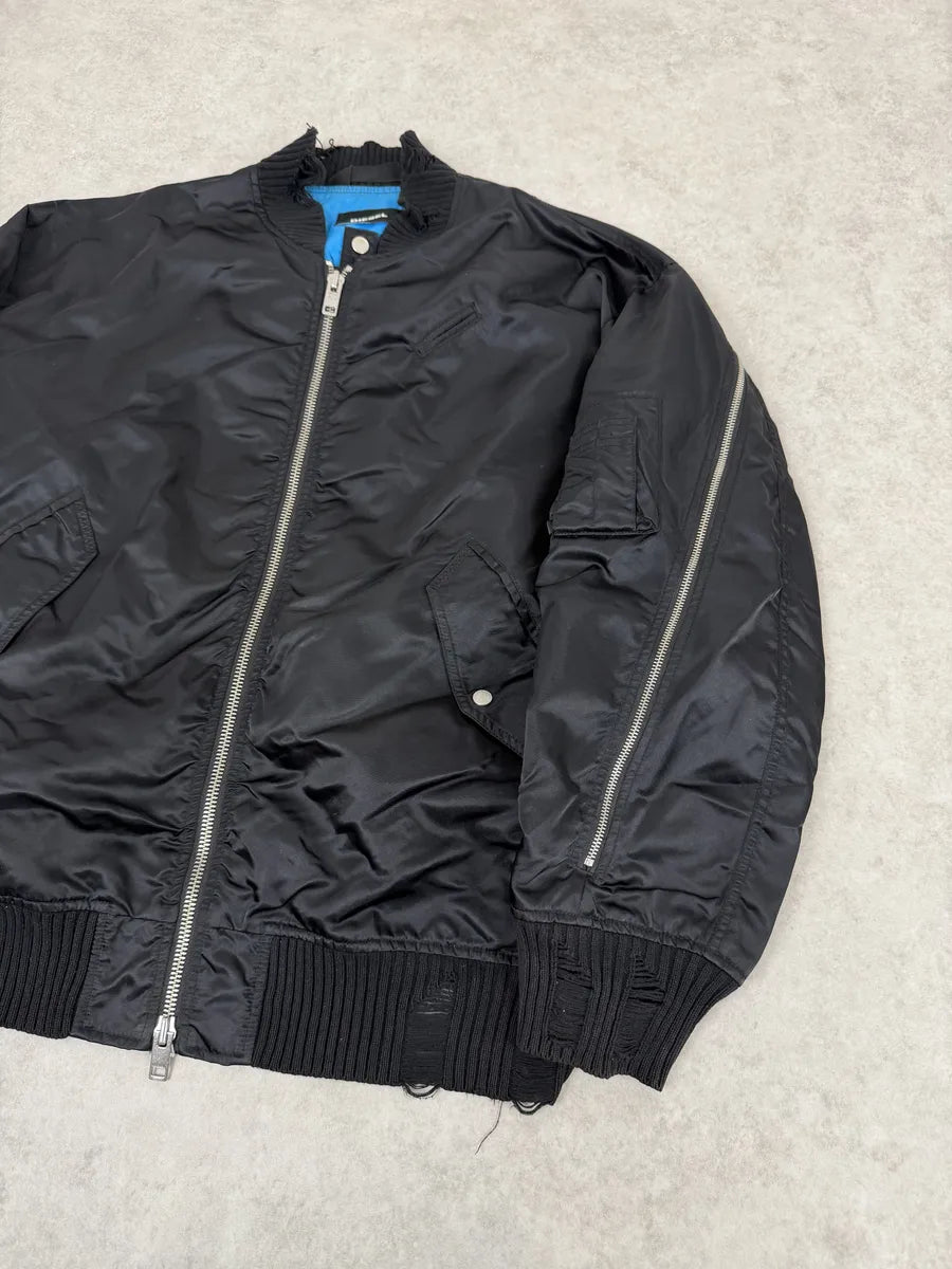 Diesel Backzip Black Distressed Bomber Jacket mfqTPXk 3
