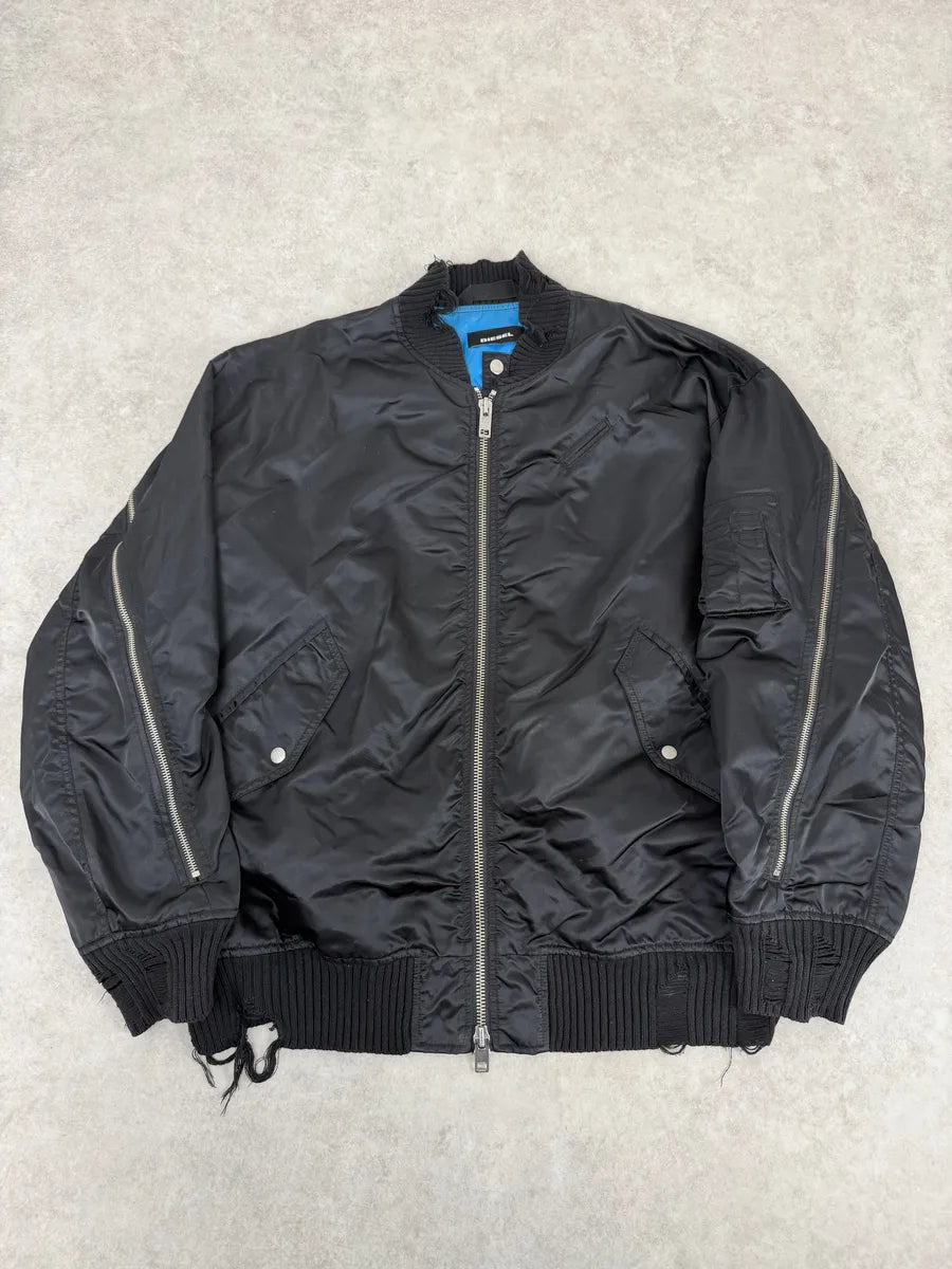 Diesel Backzip Black Distressed Bomber Jacket mfqTPXk 4