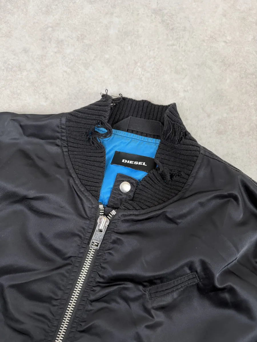 Diesel Backzip Black Distressed Bomber Jacket mfqTPXk 9