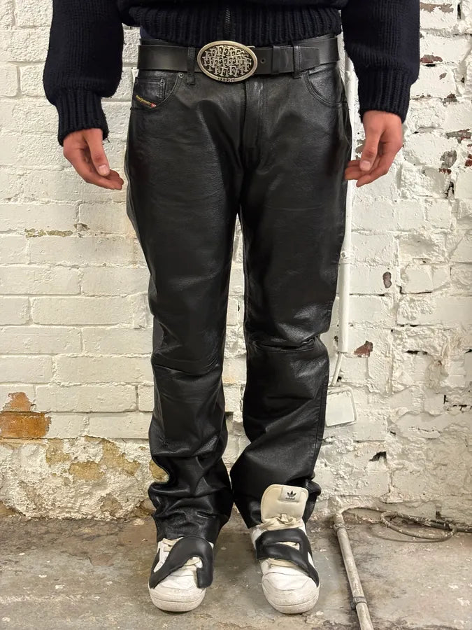 Diesel Biker Leather Black Pants yXetKeX 1