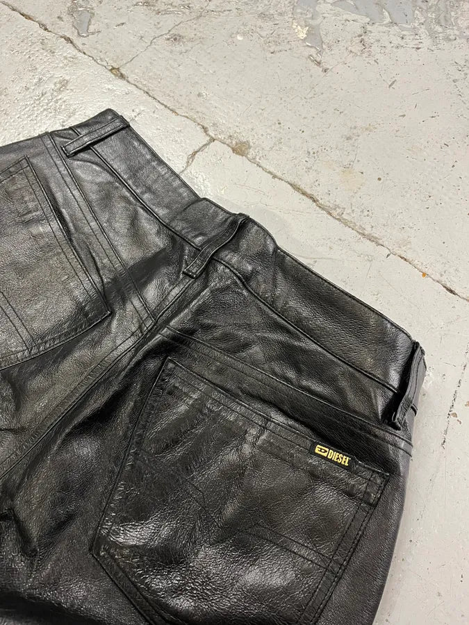 Diesel Biker Leather Black Pants yXetKeX 10