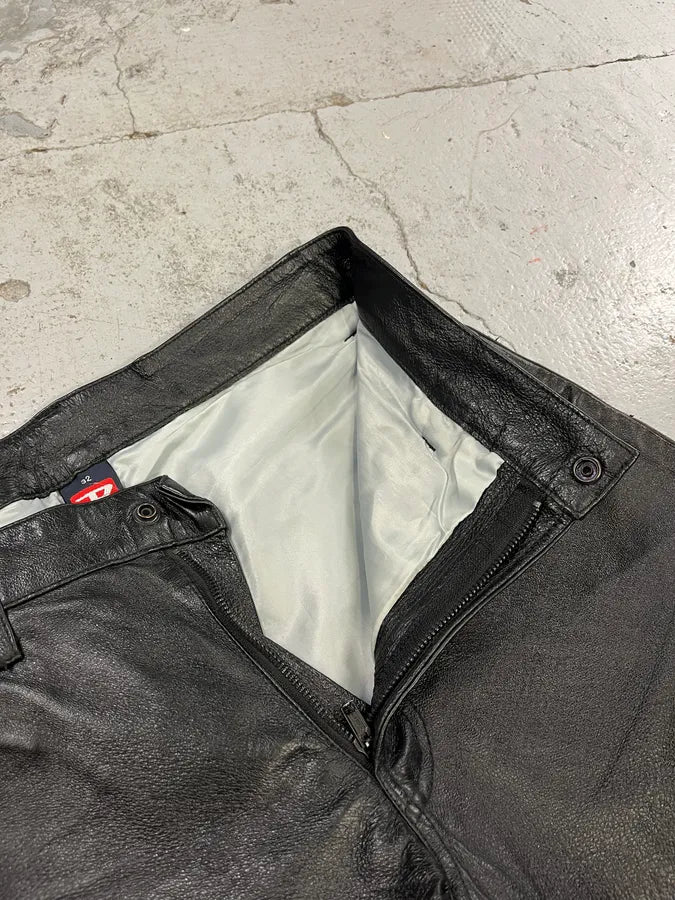 Diesel Biker Leather Black Pants yXetKeX 11