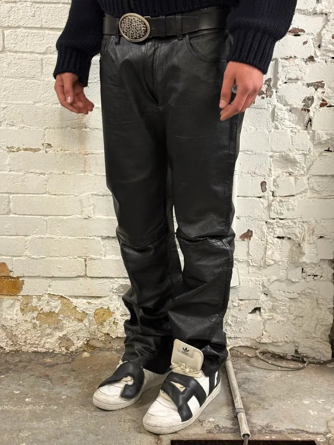 Diesel Biker Leather Black Pants yXetKeX 2