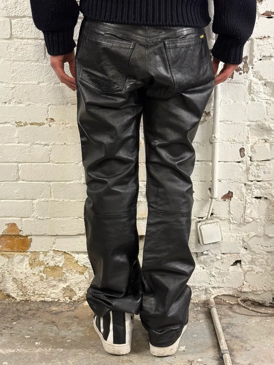 Diesel Biker Leather Black Pants yXetKeX 3