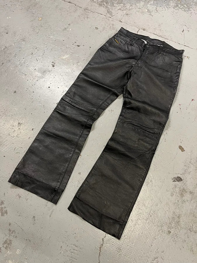 Diesel Biker Leather Black Pants yXetKeX 4