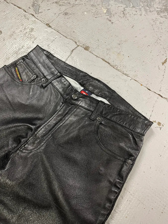 Diesel Biker Leather Black Pants yXetKeX 5