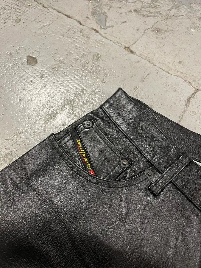 Diesel Biker Leather Black Pants yXetKeX 6