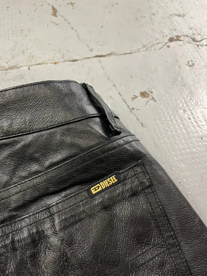 Diesel Biker Leather Black Pants yXetKeX 9
