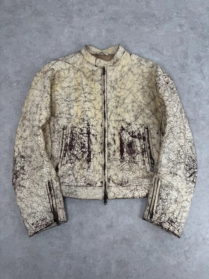 Diesel Biker White Cracked Leather Jacket MYpvuKY 0