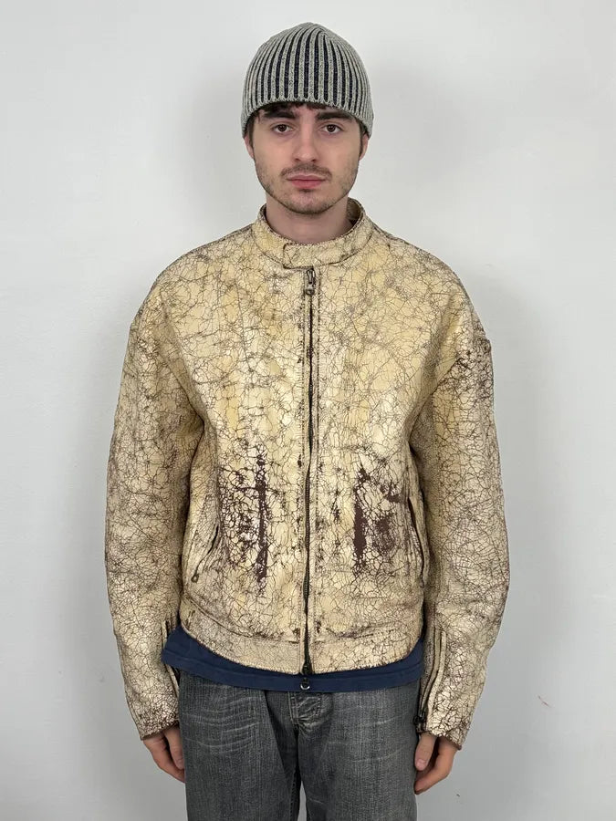Diesel Biker White Cracked Leather Jacket MYpvuKY 1