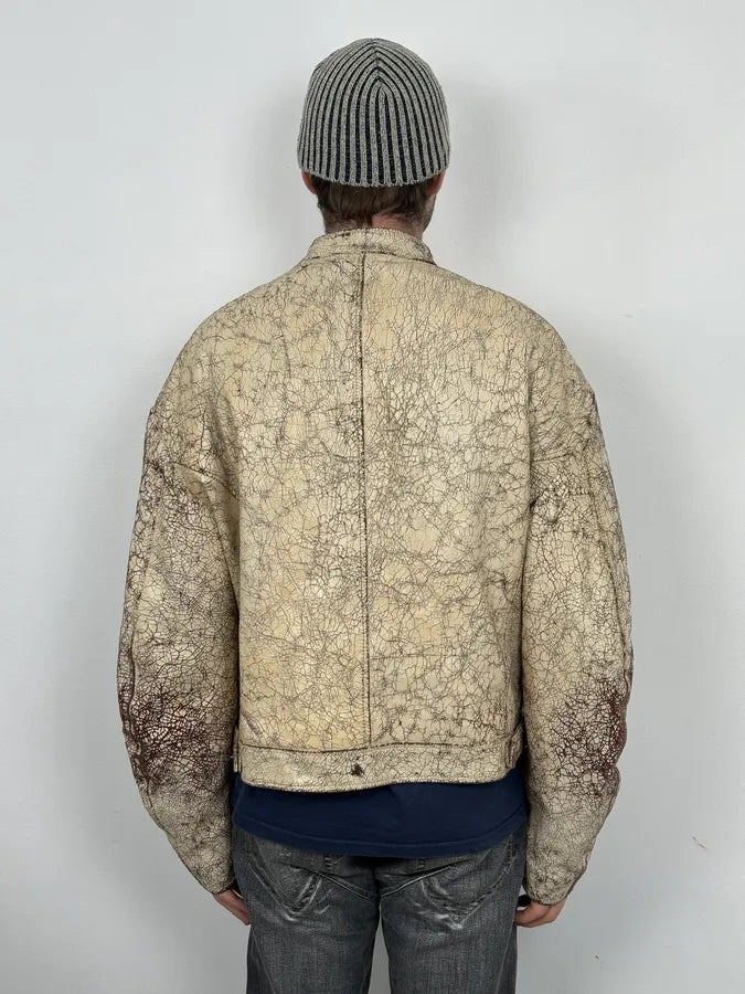 Diesel Biker White Cracked Leather Jacket MYpvuKY 2