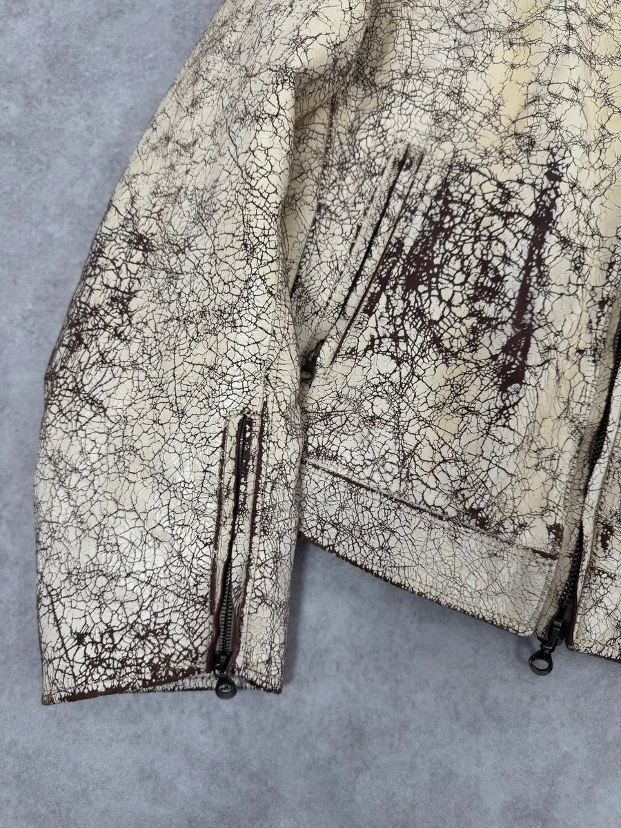 Diesel Biker White Cracked Leather Jacket MYpvuKY 4