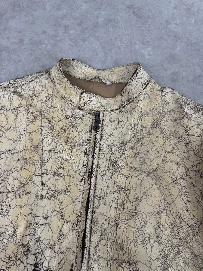 Diesel Biker White Cracked Leather Jacket MYpvuKY 6