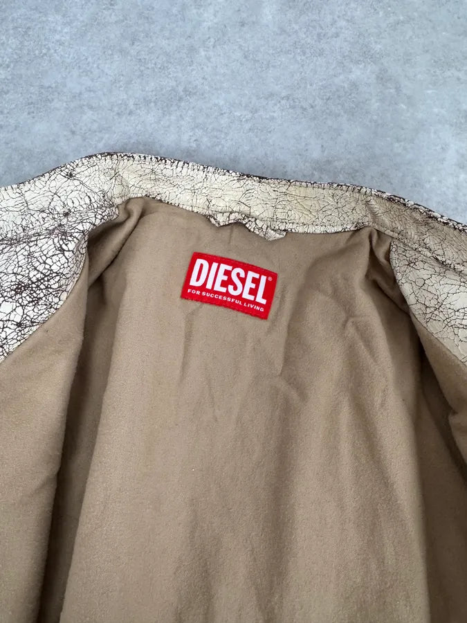 Diesel Biker White Cracked Leather Jacket MYpvuKY 9