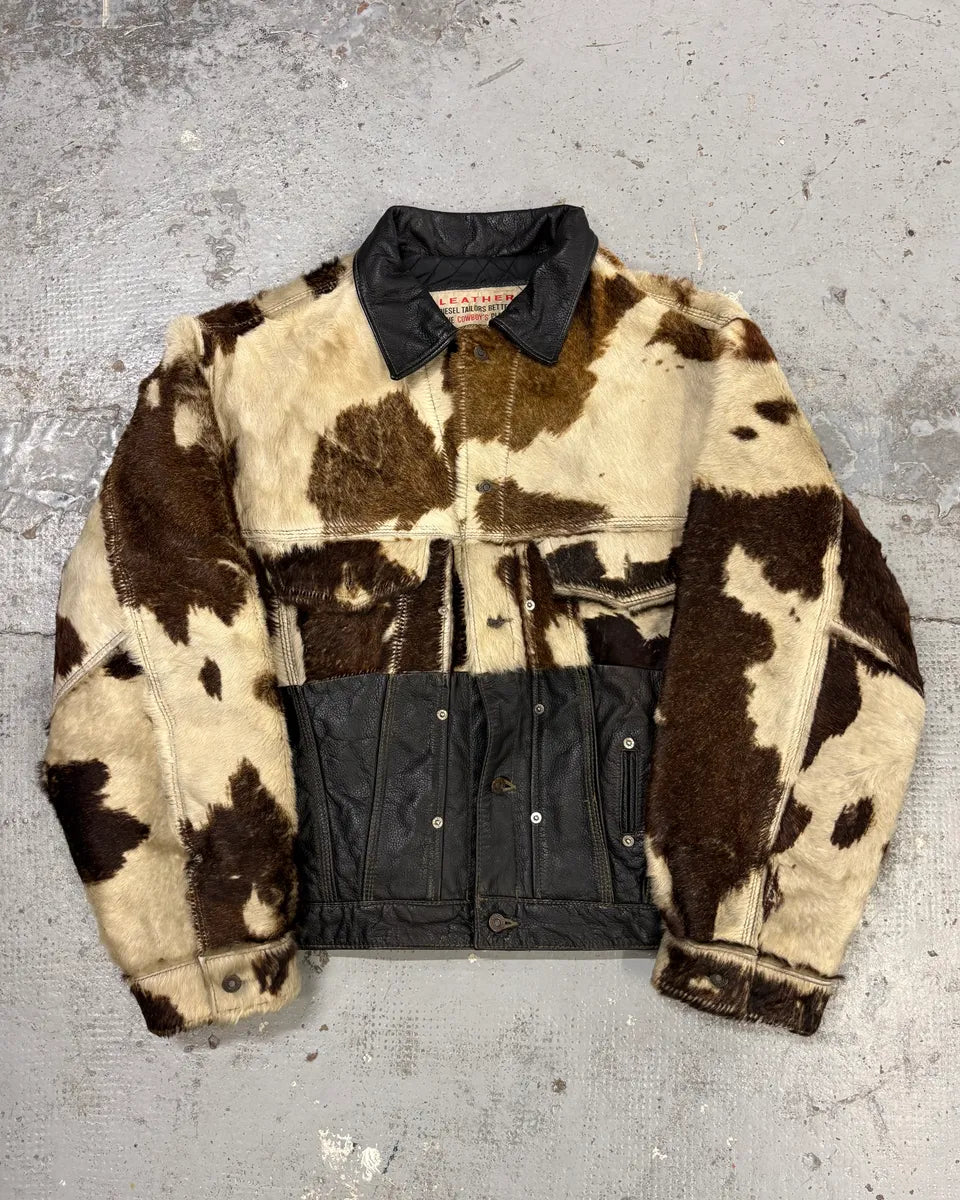 Diesel Black & Cream Cow Leather Motorcycle Jacket YzvnGqH 0