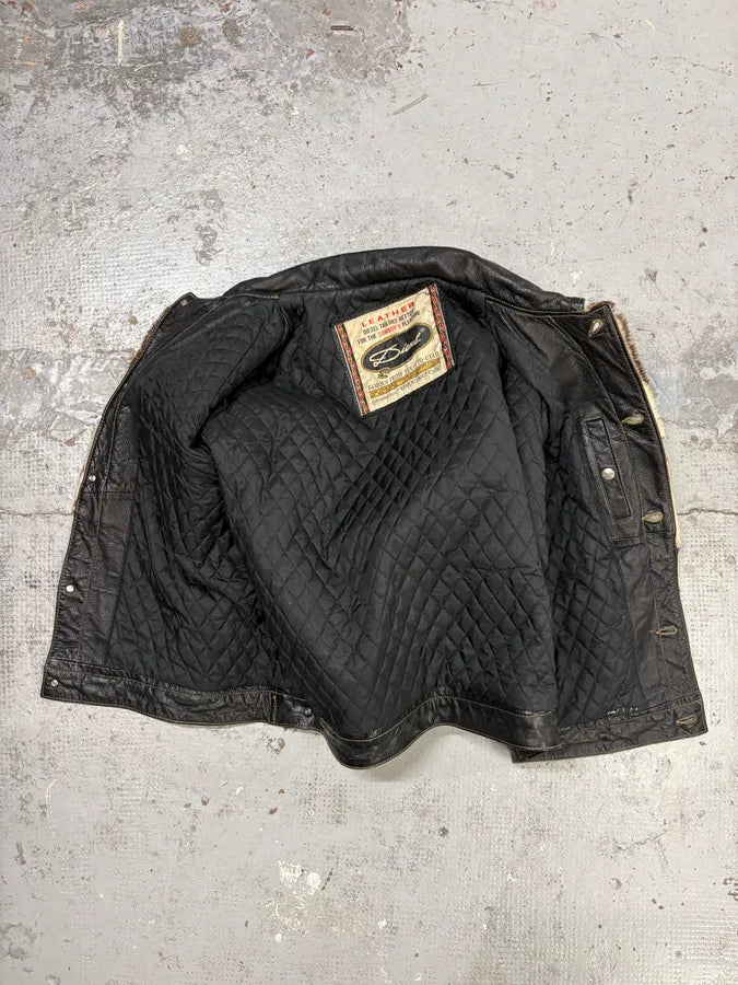 Diesel Black & Cream Cow Leather Motorcycle Jacket YzvnGqH 7