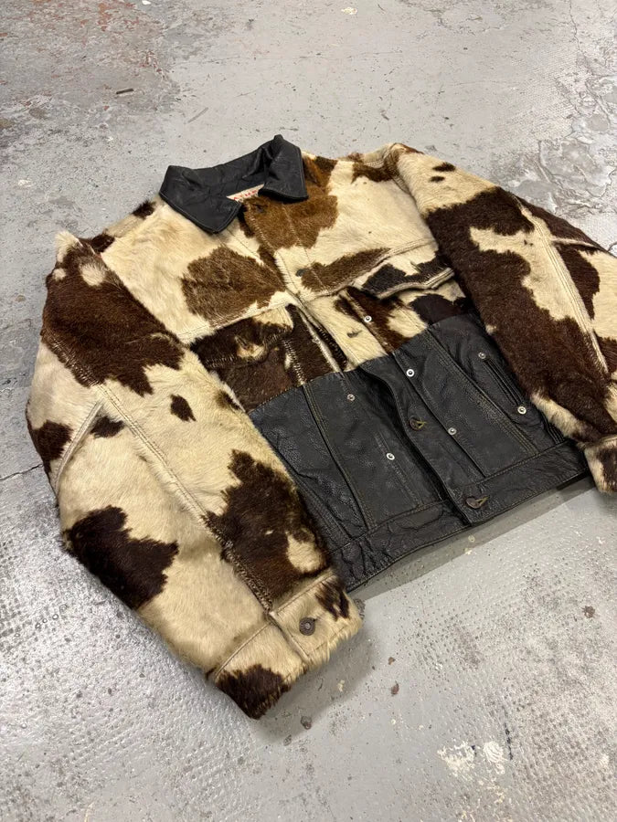 Diesel Black & Cream Cow Leather Motorcycle Jacket YzvnGqH 4