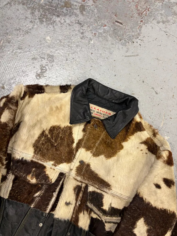 Diesel Black & Cream Cow Leather Motorcycle Jacket YzvnGqH 3