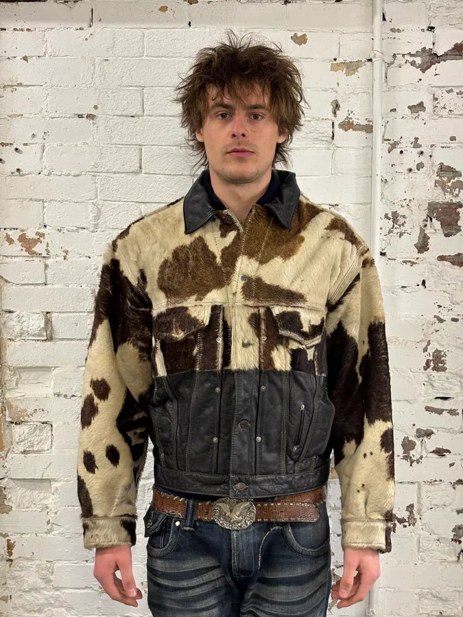 Diesel Black & Cream Cow Leather Motorcycle Jacket YzvnGqH 1