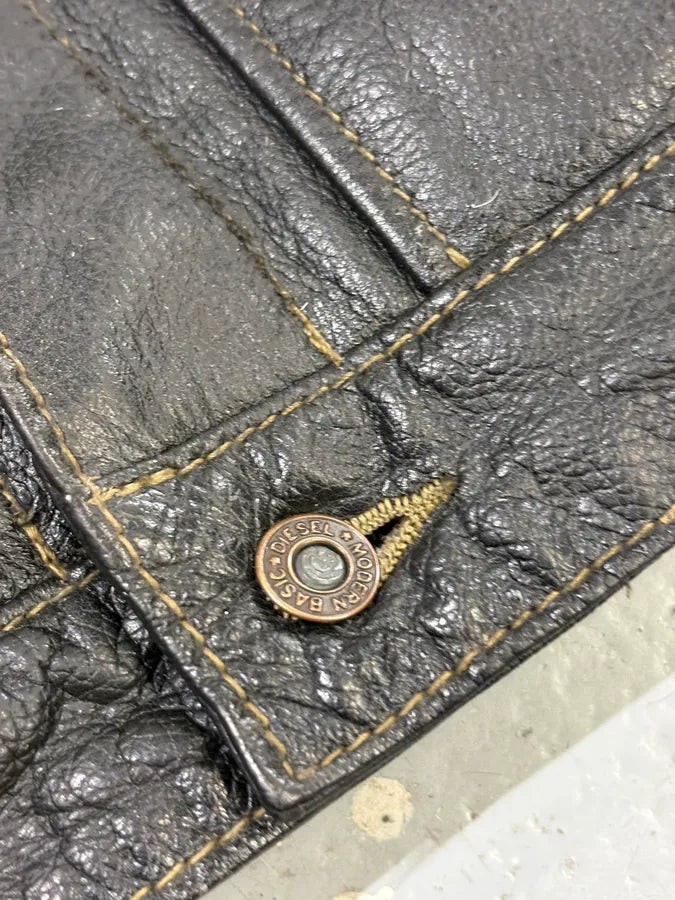 Diesel Black & Cream Cow Leather Motorcycle Jacket YzvnGqH 8