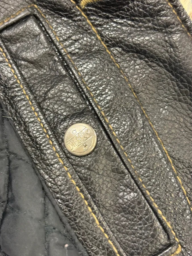 Diesel Black & Cream Cow Leather Motorcycle Jacket YzvnGqH 11