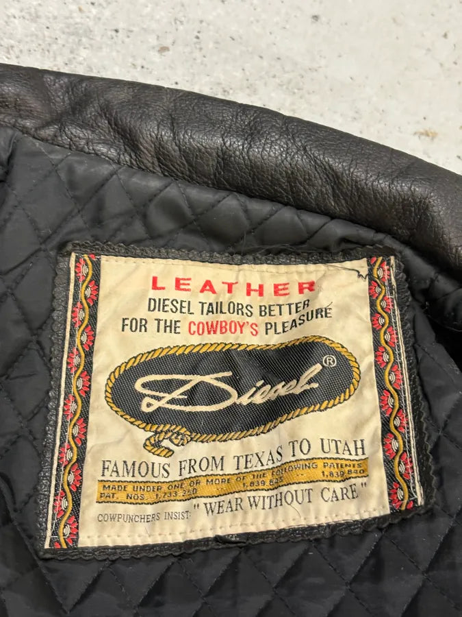Diesel Black & Cream Cow Leather Motorcycle Jacket YzvnGqH 10