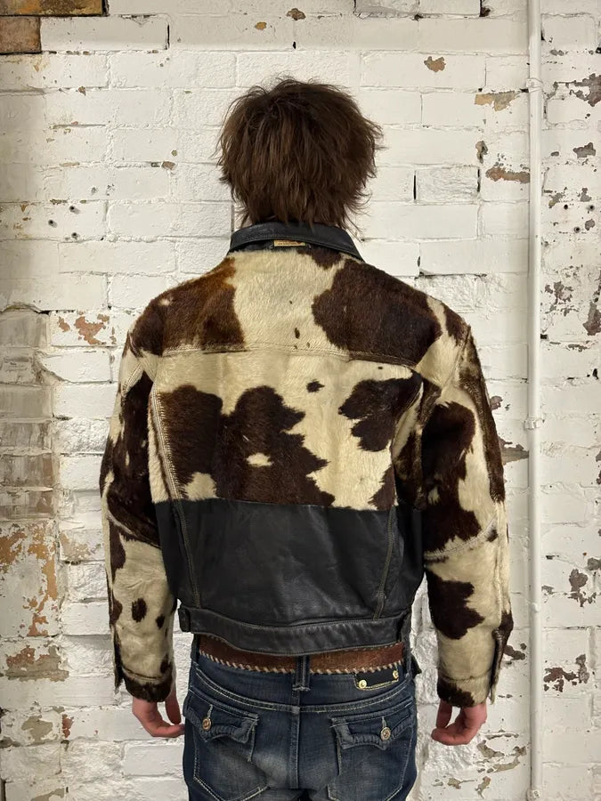 Diesel Black & Cream Cow Leather Motorcycle Jacket YzvnGqH 2