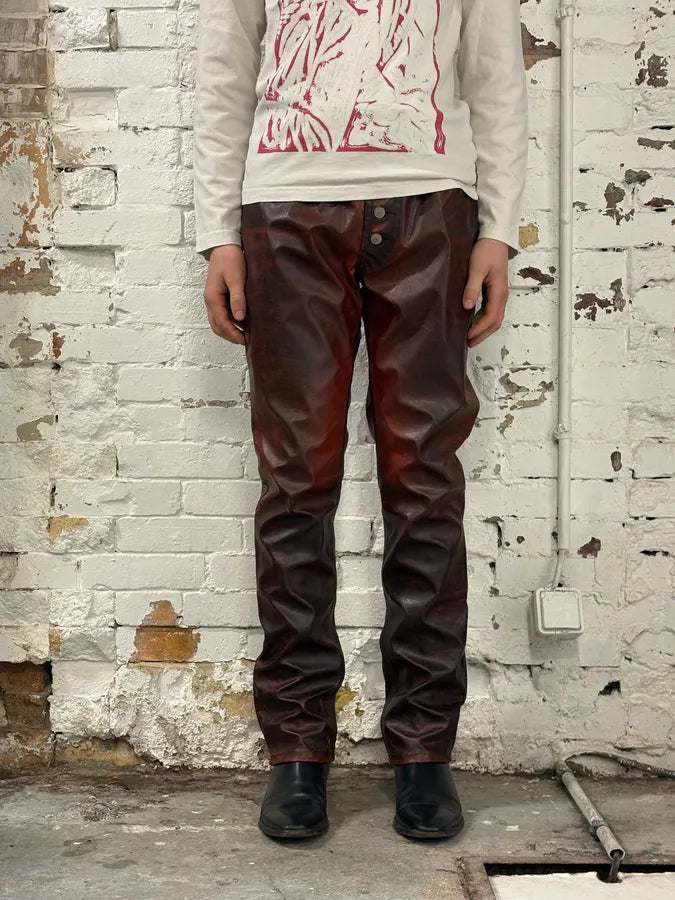 Diesel Black & Red Faux Leather Pants AEKNulo 0