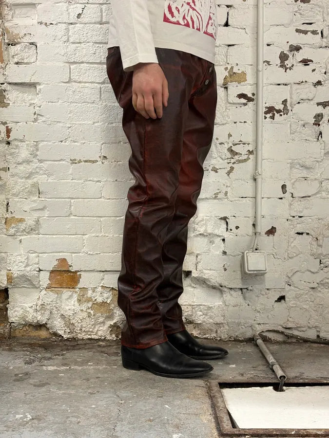 Diesel Black & Red Faux Leather Pants AEKNulo 1