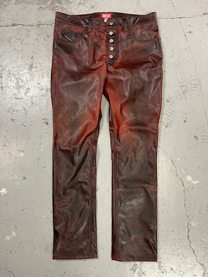 Diesel Black & Red Faux Leather Pants AEKNulo 3