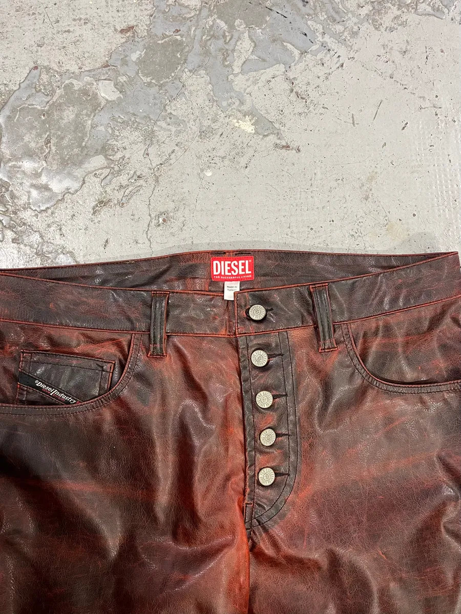 Diesel Black & Red Faux Leather Pants AEKNulo 5