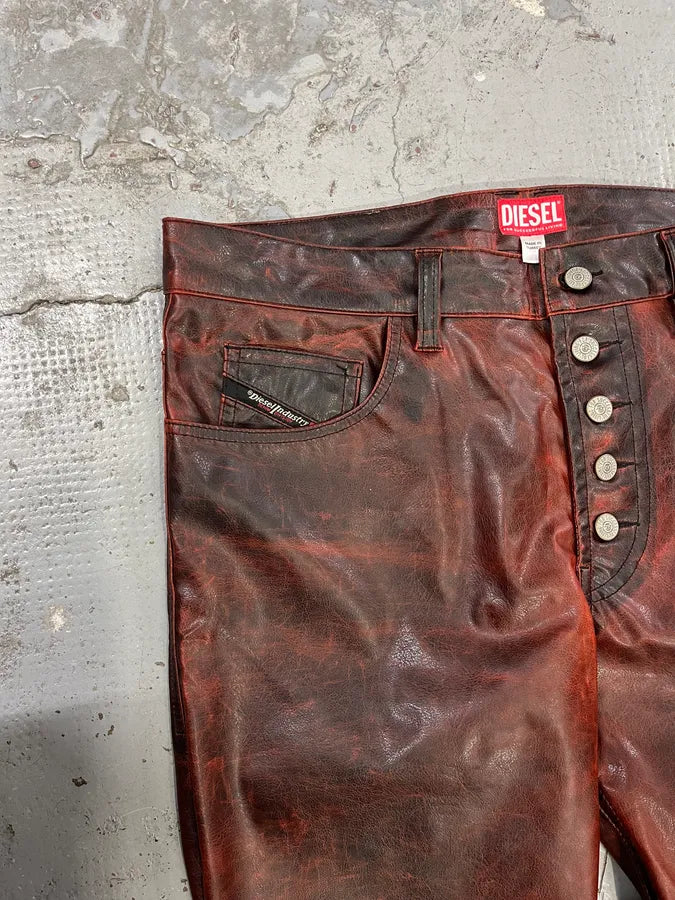 Diesel Black & Red Faux Leather Pants AEKNulo 6