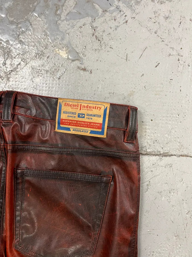 Diesel Black & Red Faux Leather Pants AEKNulo 7