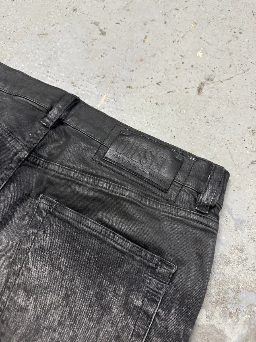 Diesel Black Bleached Effect Coated Slim Jeans IijOyQN 5