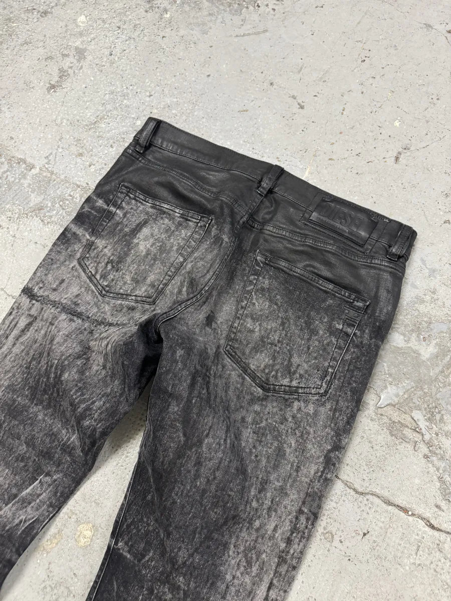 Diesel Black Bleached Effect Coated Slim Jeans IijOyQN 6