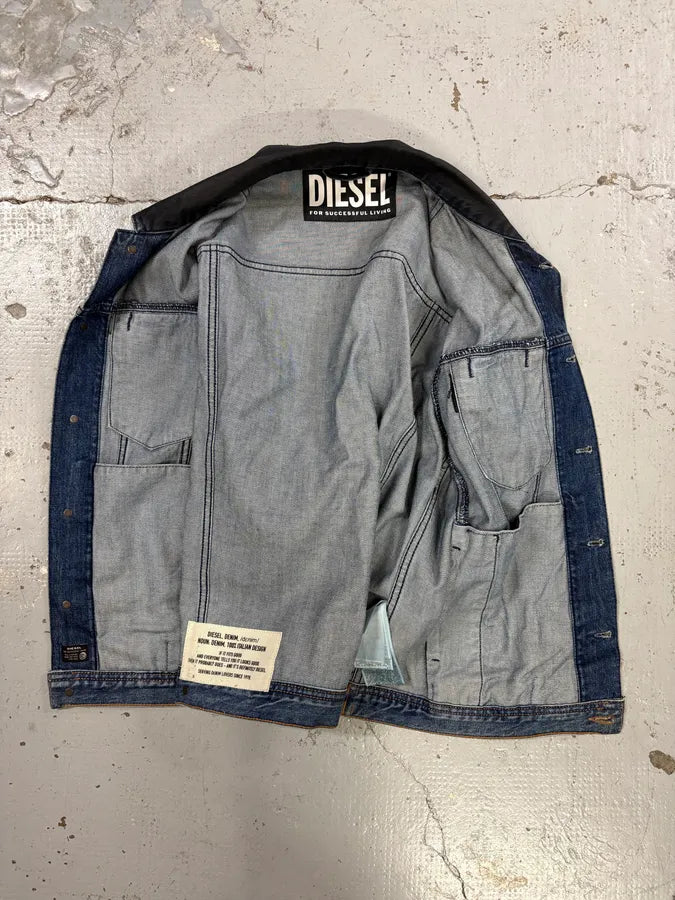 Diesel Black Denim Distressed Contrast Trim Denim Jacket PcHDtVT 6