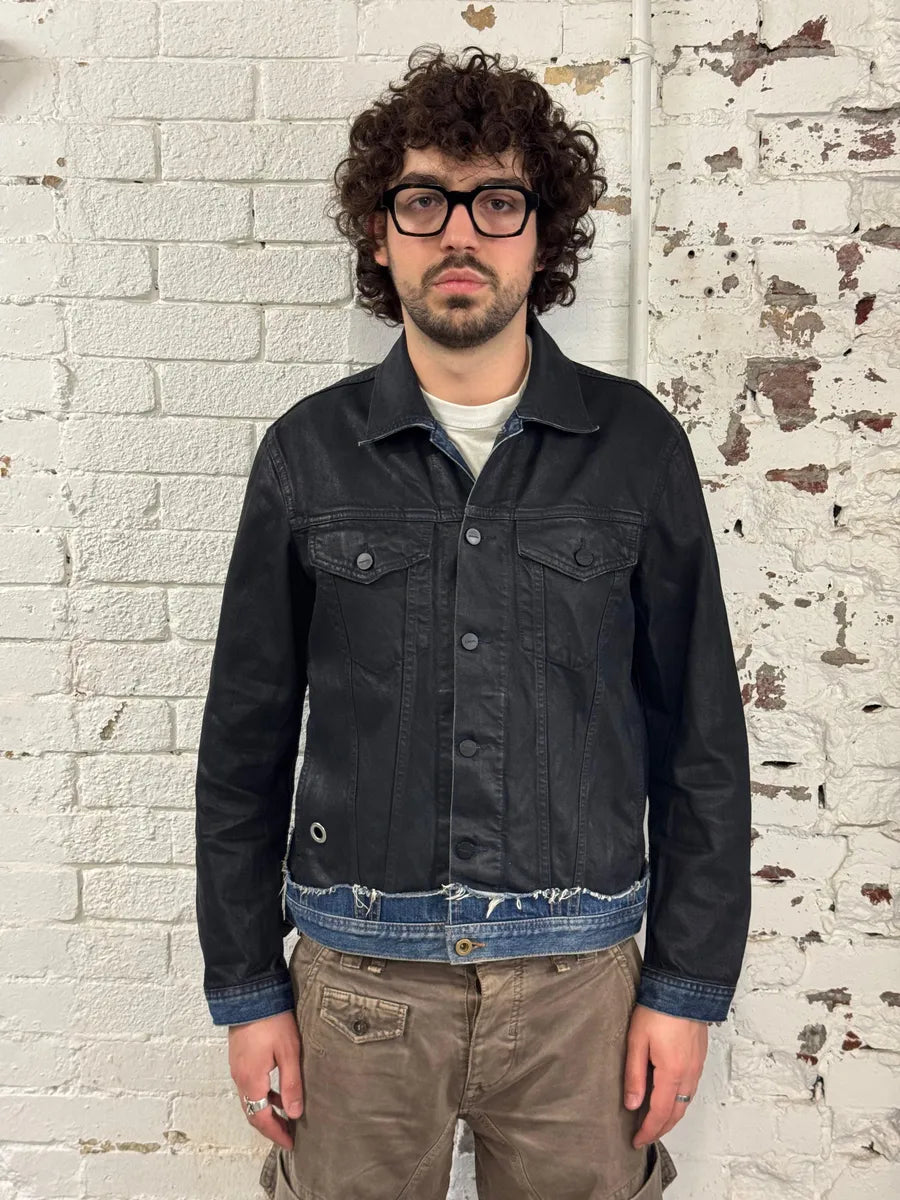 Diesel Black Denim Distressed Contrast Trim Denim Jacket PcHDtVT 1