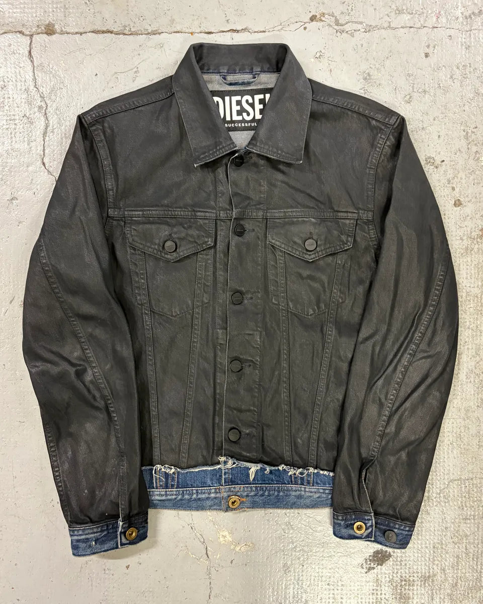 Diesel Black Denim Distressed Contrast Trim Denim Jacket PcHDtVT 0
