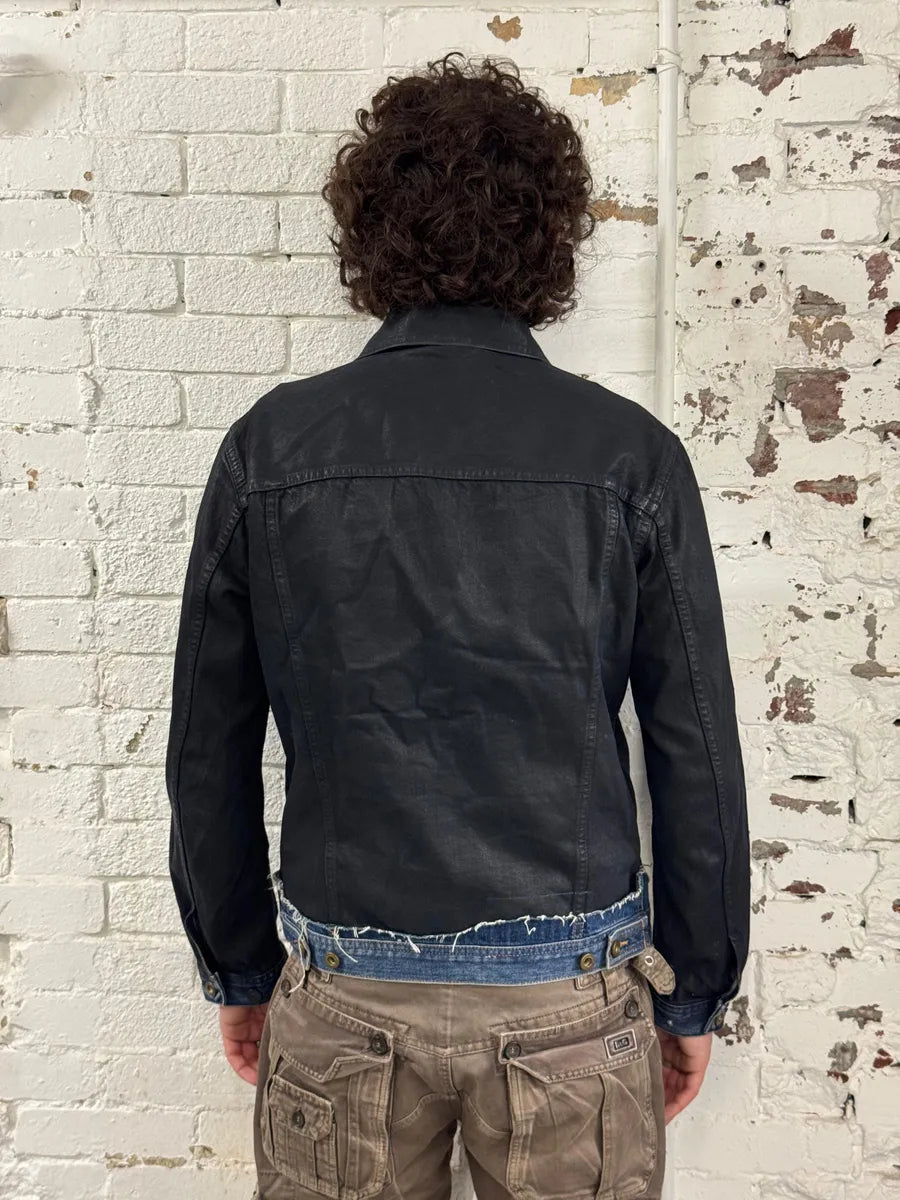 Diesel Black Denim Distressed Contrast Trim Denim Jacket PcHDtVT 2
