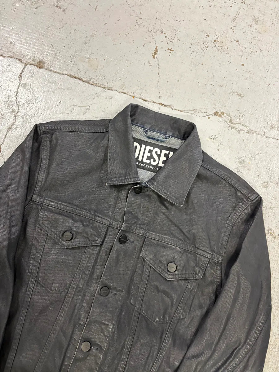 Diesel Black Denim Distressed Contrast Trim Denim Jacket PcHDtVT 3